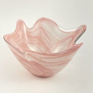 Pink and White Swirl Handkerchief Bowl By VSM-Vidrios San Miguel Made In Spain